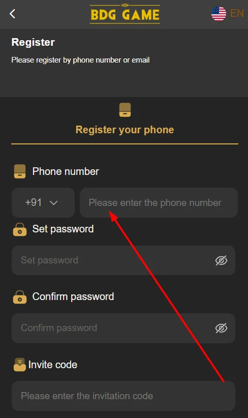 enter the phone number for registration